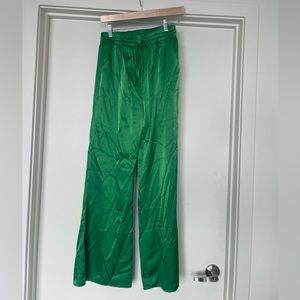 Green satin pants